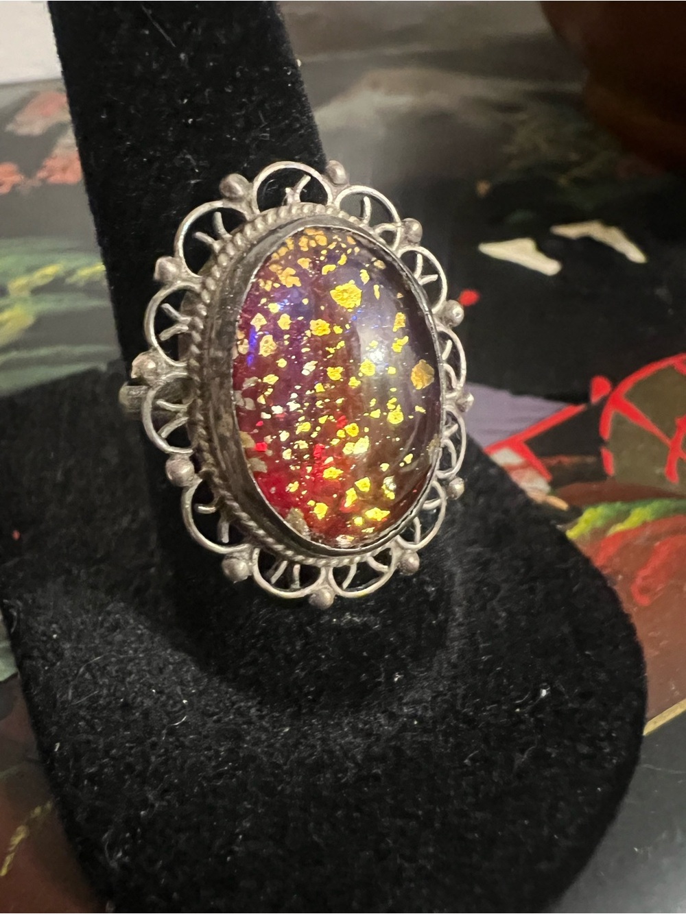 Vintage Mexico sterling silver dragons breath ring. Sz 7